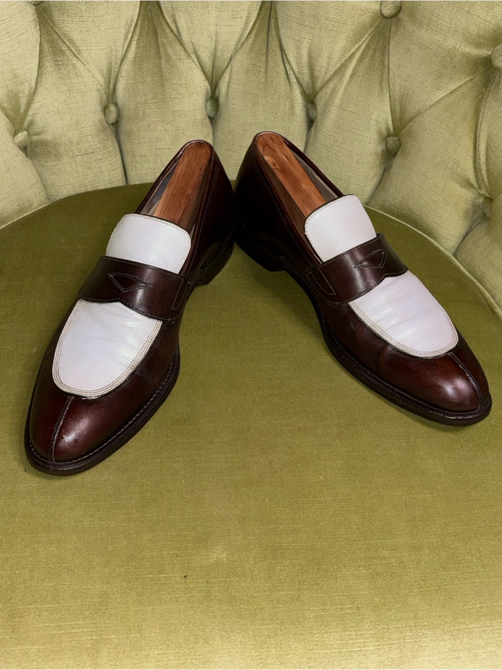 Vintage Salvator Ferragamo Paris Contrast Penny Loafer Men’s 8 D Brown Ivory - Picture 3 of 15